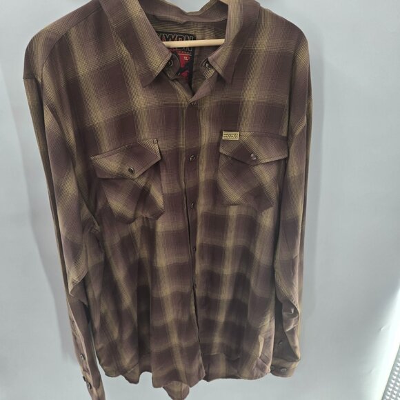 Dixxon The Wyatt Brown Plaid Bamboo Blend Button Down Long Shirt XL - Picture 1 of 13